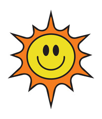 Happy Sun Sticker With Smiley Face And Orange Rays On Transparent Background Perfect For Decals And Graphic Design