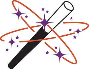 Magical Wand With Orange Swirls And Purple Stars Emitting Sparkles On A Transparent Background