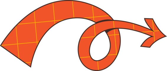 Orange Spiral Arrow with Yellow Grid Pattern Pointing Right on White Background