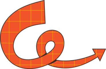 Orange Swirl Arrow Graphic With Yellow Grid Pattern And Transparent Background Showing Directional Movement