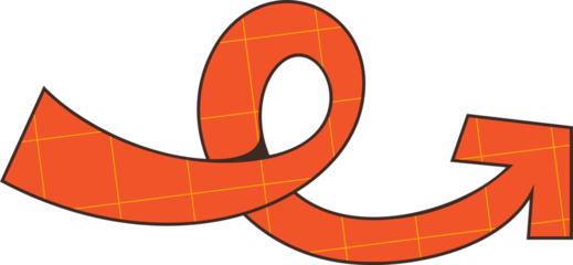 Orange Swirling Arrow Graphic with Yellow Grid Pattern and Transparent Background