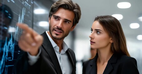 Executive Reviewing Growth Projections Large Screen Assistant - Powered by Adobe