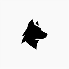 Minimalist vector graphic of a wild wolf head silhouette. This modern and simple animal symbol represents concepts of strength and wilderness
