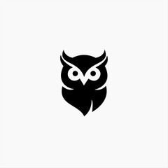 A simple and modern black owl head icon, a minimalist vector logo symbol representing wisdom, knowledge, and the night