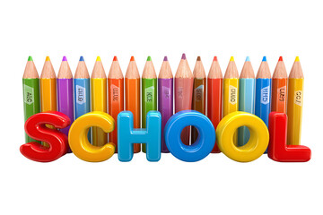 Colorful school letters and pencils isolated on transparent background