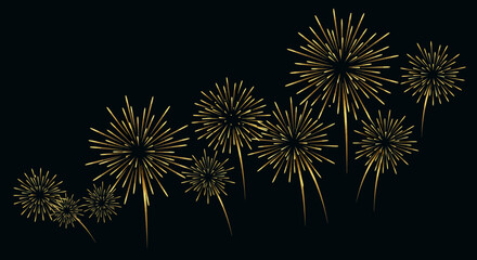 Fototapeta premium Elegant golden fireworks display on a black background creates a festive mood