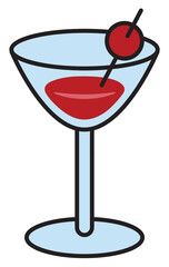 Stylized Cocktail Glass With Red Liquid and Cherry Garnish on Transparent Background