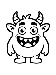 Cute cartoon monster with horns and big smile