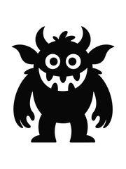 Cute black silhouette monster with horns and big eyes