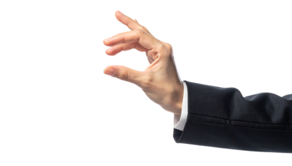 指で小さなものをつまむビジネスウーマンの手のジェスチャー  ｜背景なし・透過PNG・コピースペース