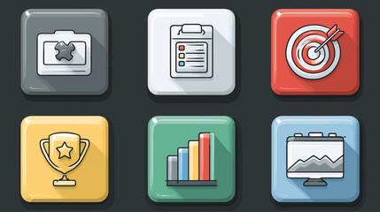 Vector Icon Set with Business Chart Trophy Target and Analytics Elements Modern Style in Bright Colors