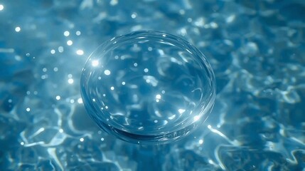 Photorealistic Transparent Glass Circle – Smooth Bevel Design Resting in Underwater Blue Environment with Floating Particles and Realistic Light Refractions