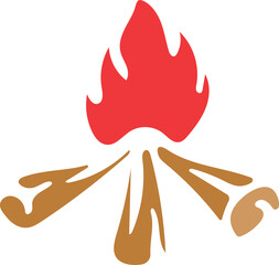 Stylized Campfire Graphic With Red Flames and Brown Wood Elements on a Transparent Background Minimalist Illustration