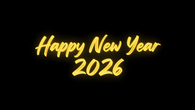 Glowing yellow text happy new year 2026 on black background image 1