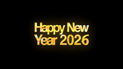 Golden Happy New Year 2026 text with colorful highlights on black image
