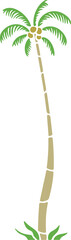 Stylized Green Palm Tree with Coconuts and Grass in a Simple Graphic Illustration
