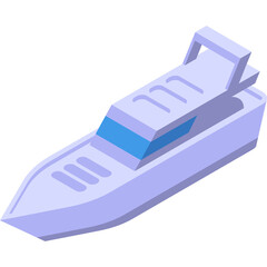 Isometric White Yacht with Blue Windows Isolated on White Background Luxury Recreation Nautical Transport Concept Clean Design