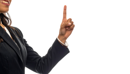 新しい発想を示す女性の手のポーズ ｜背景なし・透過PNG・コピースペース