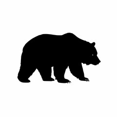 Silhouette of a walking grizzly bear showing its powerful form in a simple black shape.
