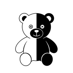 Charming black and white teddy bear toy design graphic for children and playful themes