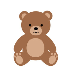 Cute cartoon brown teddy bear sitting front view with round ears and stitched nose and mouth