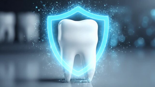Dental Health Protection - A Glowing Shield Around a Healthy Tooth.