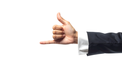 ビジネスウーマンの手による電話を示すハンドサインのジェスチャー ｜背景なし・透過PNG・コピースペース