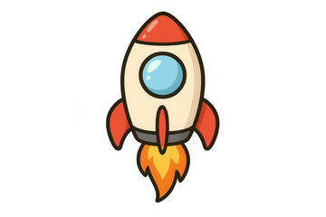 Fototapeta premium Rocket ship launching, spaceship flying upward, symbol of innovation, success, and startup growth, transparent background