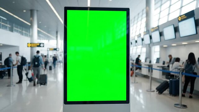 Airport Terminal Green Screen Advertisement Display with Passengers and Luggage