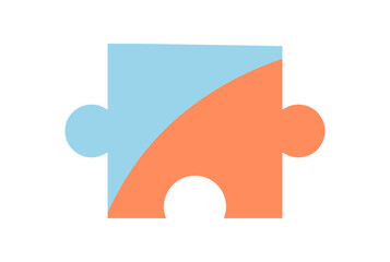 Flat jigsaw puzzle piece graphic in colorful silhouette style. Puzzle tile for children and toy for fun play. Essential table game element boardgame activities, creating playful and skill