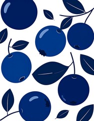 Blueberry Delight - A Minimalist Illustration of Fresh Berries and Leaves.