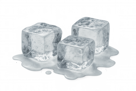 Ice cubes melting, drops of cold water forming, freezing, chilling, refreshing, cooling, defrosting isolated on transparent background