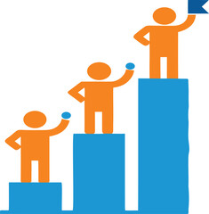 Stylized Illustration of Individuals Ascending a Bar Graph to Achieve Success and Leadership Positions with Teamwork and Strategy