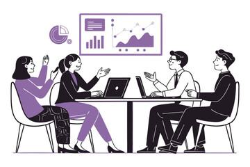 business meeting in the office . Business team meeting with business chat. Office work vector. Office meeting silhouette. 