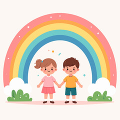 World Children’s Day Celebrating Unity, Joy, and Hope with a Colorful Rainbow and Happy Children