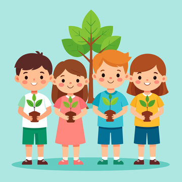 World Children&rsquo;s Day Youngsters Planting Trees and Embracing Nature for a Sustainable Future