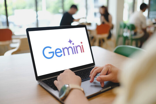 Bangkok, Thailand. October 16, 2025; A person using a laptop that displays the logo for Gemini, Google's advanced artificial intelligence and language model.