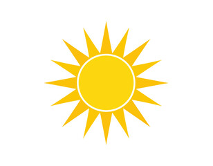 A radiant, stylized sun with sharp rays, rendered in shades of yellow against a white background
