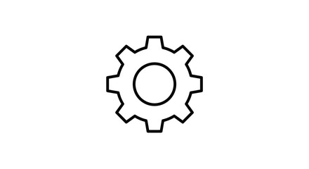Obraz premium Simple black outline drawing of a mechanical gear or cogwheel icon on a white background.