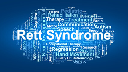 Rett Syndrome Word Cloud. Key Concepts On Genetic Mutation, Symptoms, And Care.