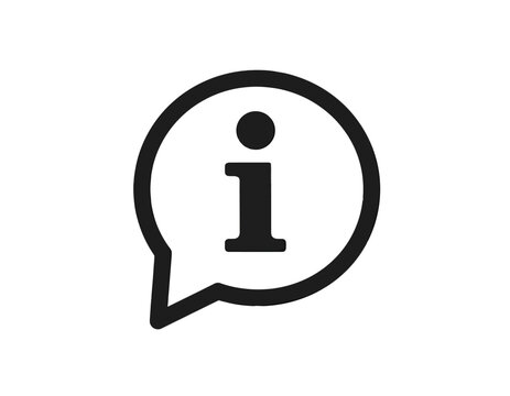 An icon of a speech bubble containing the lowercase letter "i" for information, in solid black