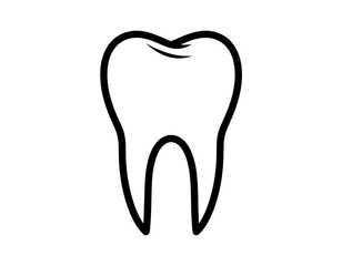 Obraz premium Isolated black and white illustration of a tooth, defined by thick outline. Simple dental icon