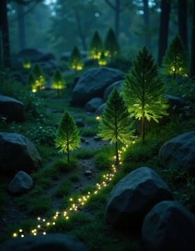 Technology and nature in harmony glowing green trees on the circuit computer technology cpu microchip digital processor