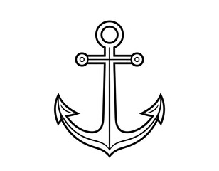 A stylized nautical anchor illustration in bold black lines, centered on a white background