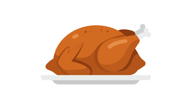 A cartoon illustration of a golden brown roasted turkey on a white serving platter, ready for a meal.