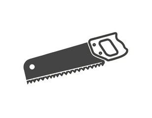 An illustration of a hand saw, rendered in a flat, monochromatic style, with sharp teeth