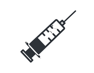 A simple, stylized illustration of a syringe, set against a stark white backdrop