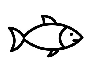 Simple line drawing of a fish. Features eye, fins, and a tail against a stark white background