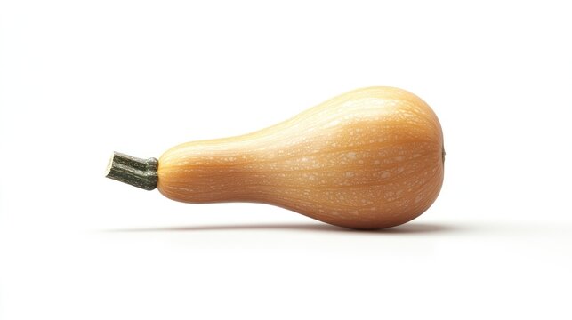 A single butternut squash with a light orange hue sits against a stark white backdrop
