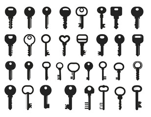 A grid of 49 black silhouette keys with various head and bit shapes